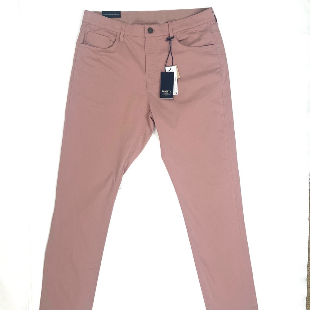 NWT Faherty Movement 5 Pocket Chino Coolmax Organic Cotton Pants 34x32 Peach